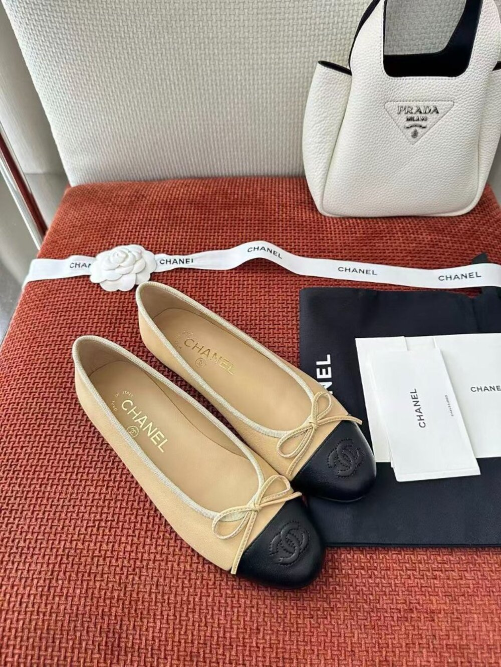Chanel's classic double-C color-blocked ballet flats
